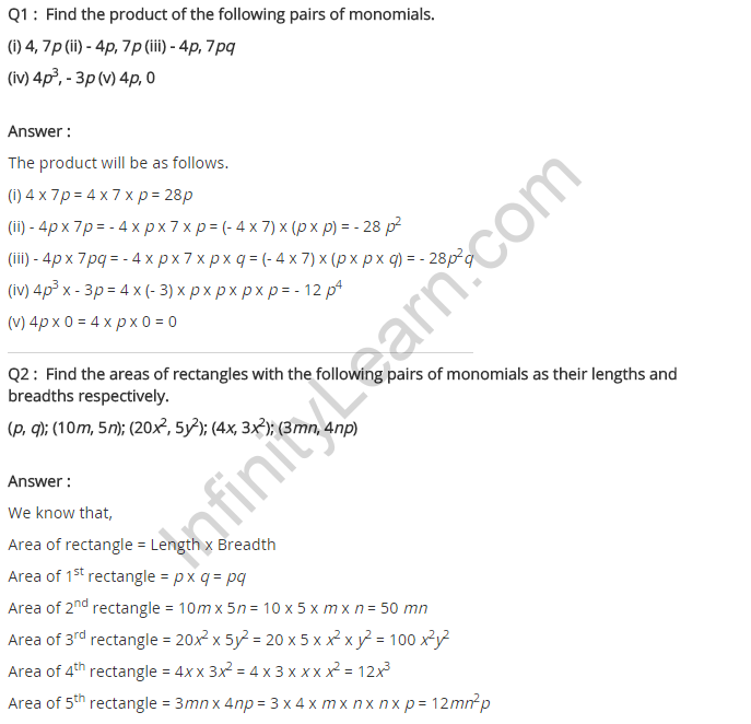 NCERT Solutions for Class 8 Maths Chapter 9 Algebraic Expressions and Identities Ex 9.2 q-1, q-2
