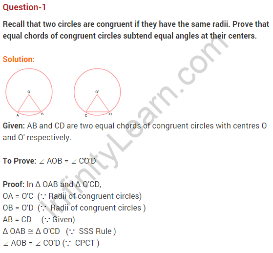 NCERT Solutions for Class 9 Maths Chapter 10 Circles Ex 10.2 A1