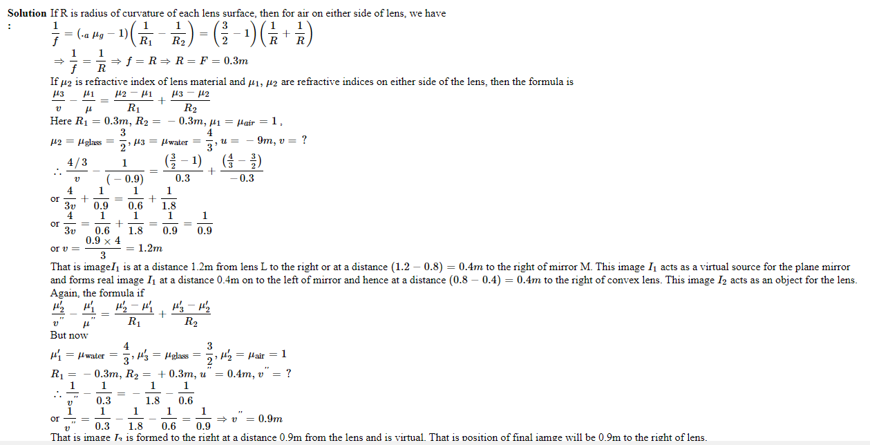 The distance of lens from the plane surface of the container is also