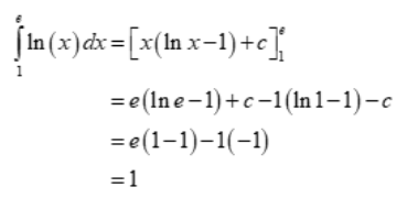integral function ln(x) over interval (l, e)