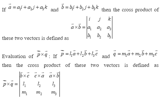 Formula for cross product of vectors
