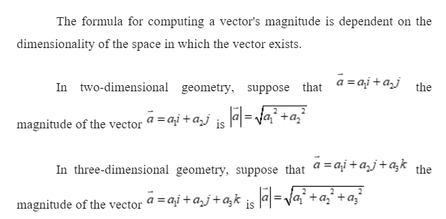 Formula for magnitude of a vector