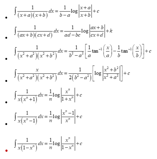 Integration formula by partial fractions