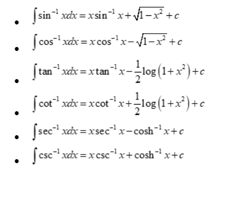 Integration formula for inverse trigonometric functions