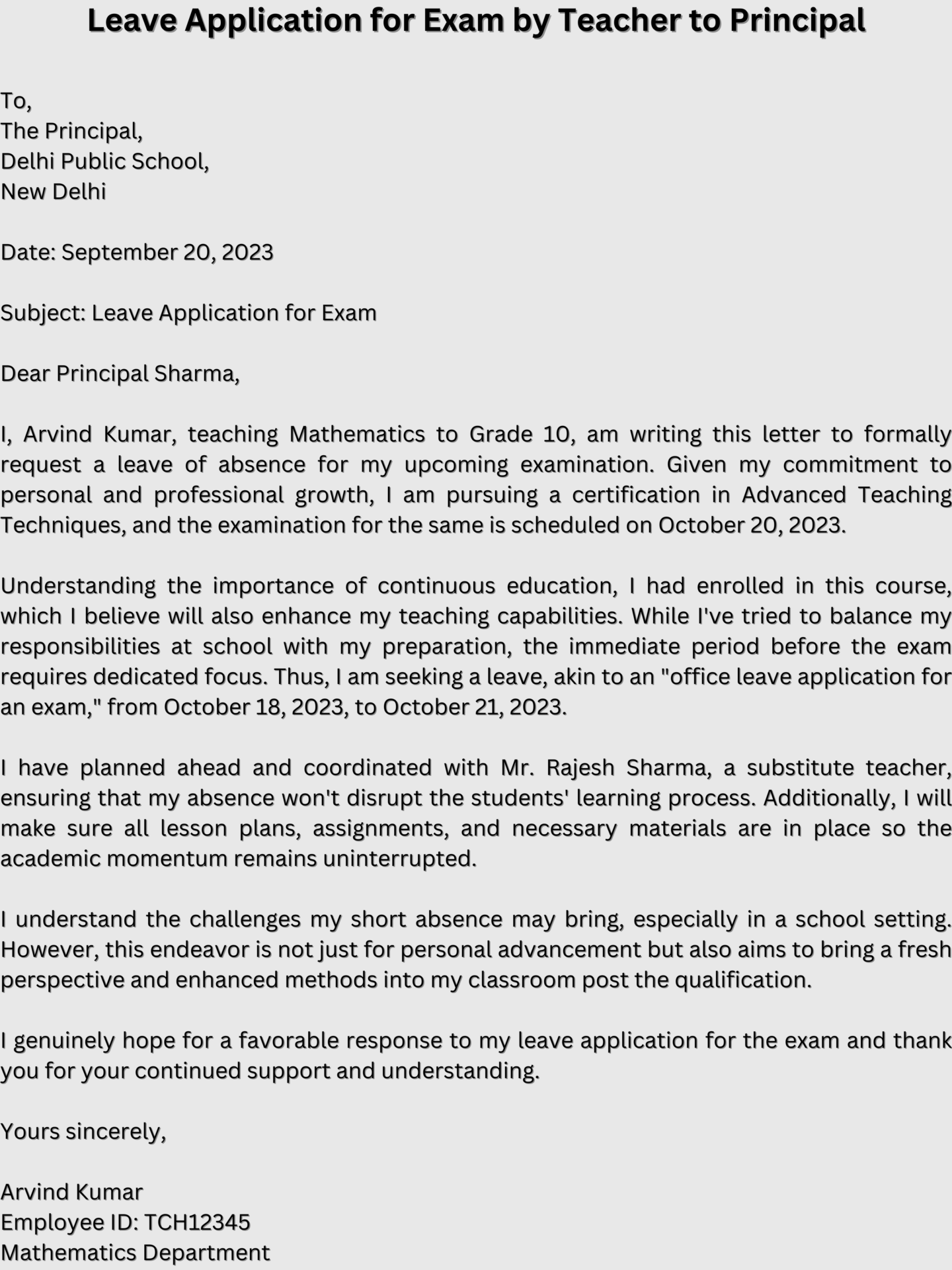 Leave Application For Exam Format And All Types Of Samples IL