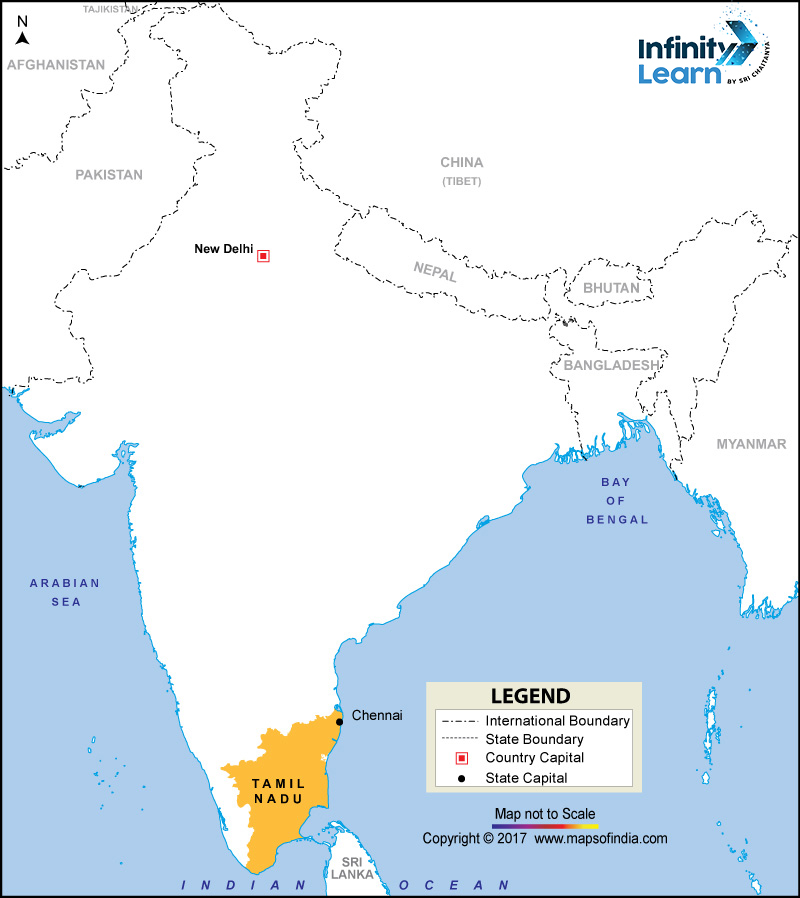 Capital of Tamil Nadu in India Map