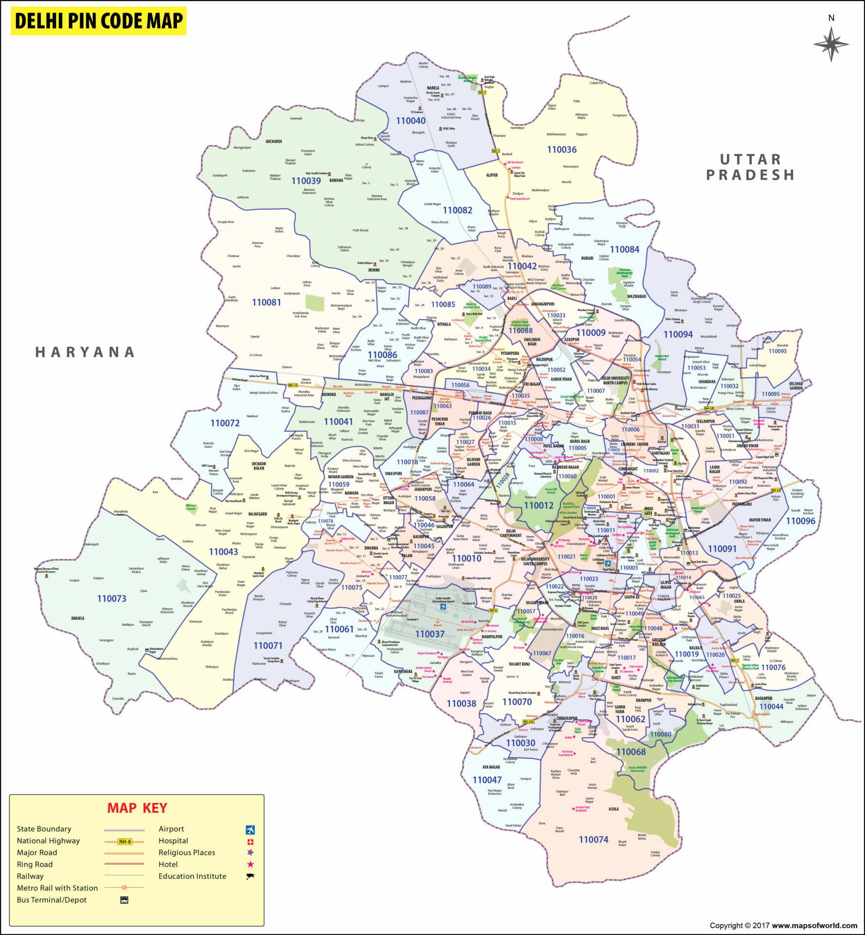 New Delhi pin code zones