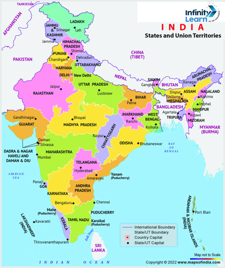 Map of India | Free Map of India With States, UTs and Capital