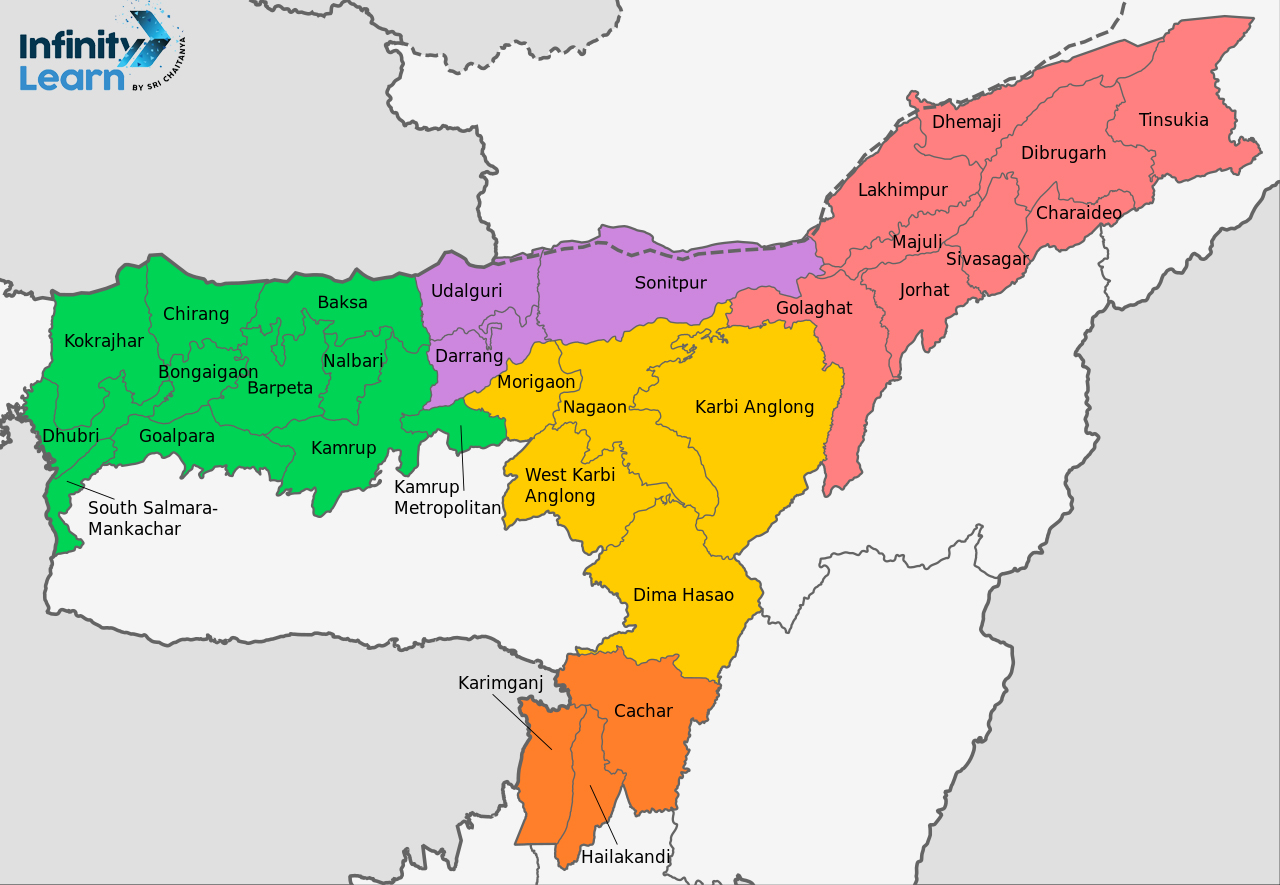 districts of map of assam 