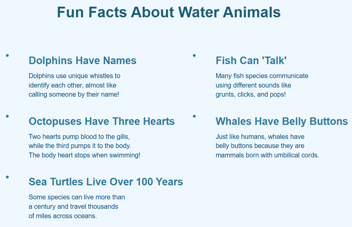 water animal names facts