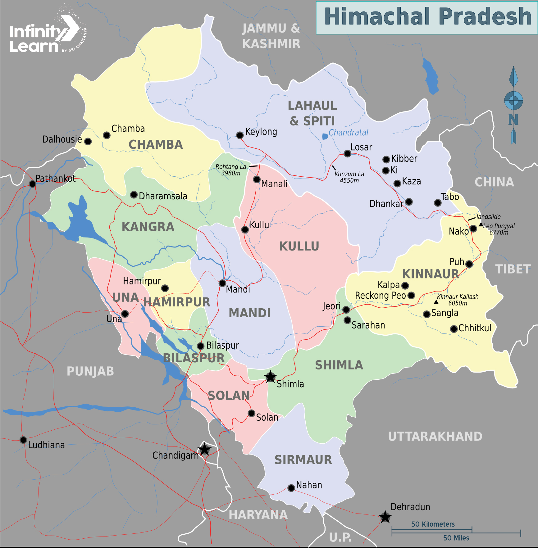 Tourist map of himachal pradesh