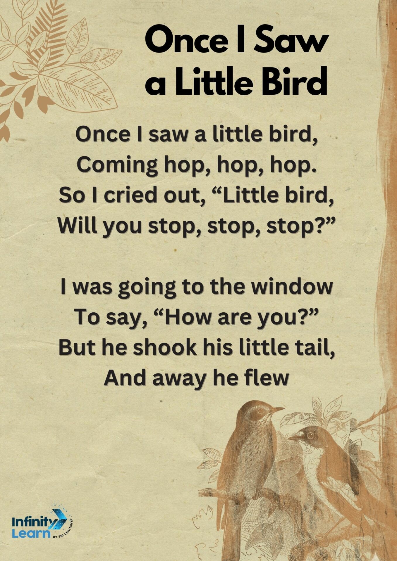 Once I Saw A Little Bird Poem for Class 1 Students PDF