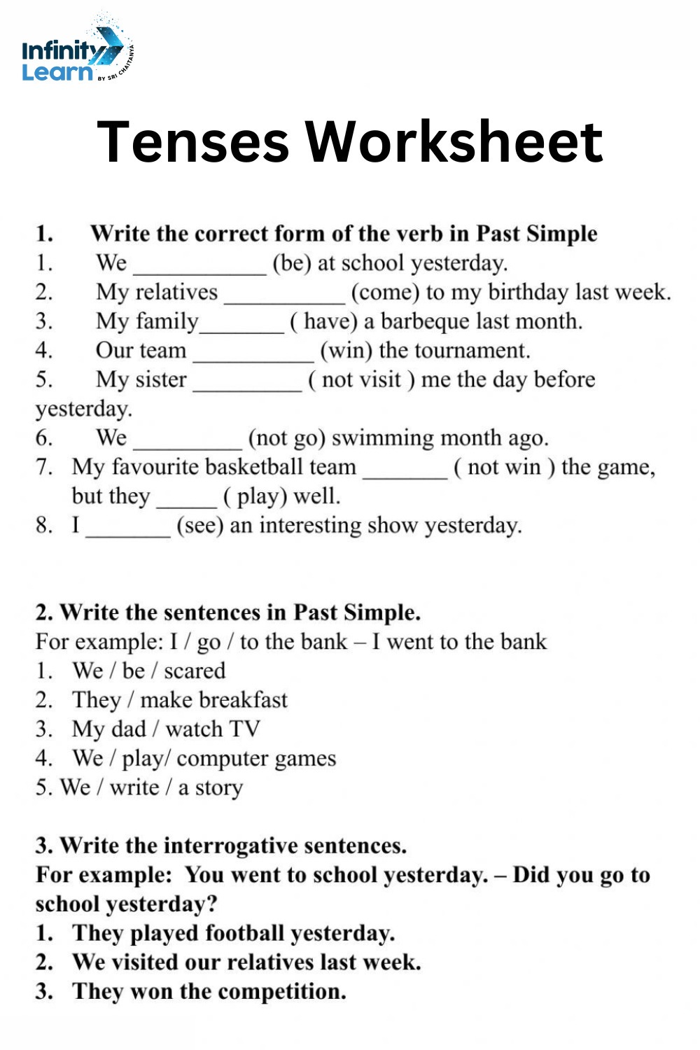 Tenses Worksheet Class 6 