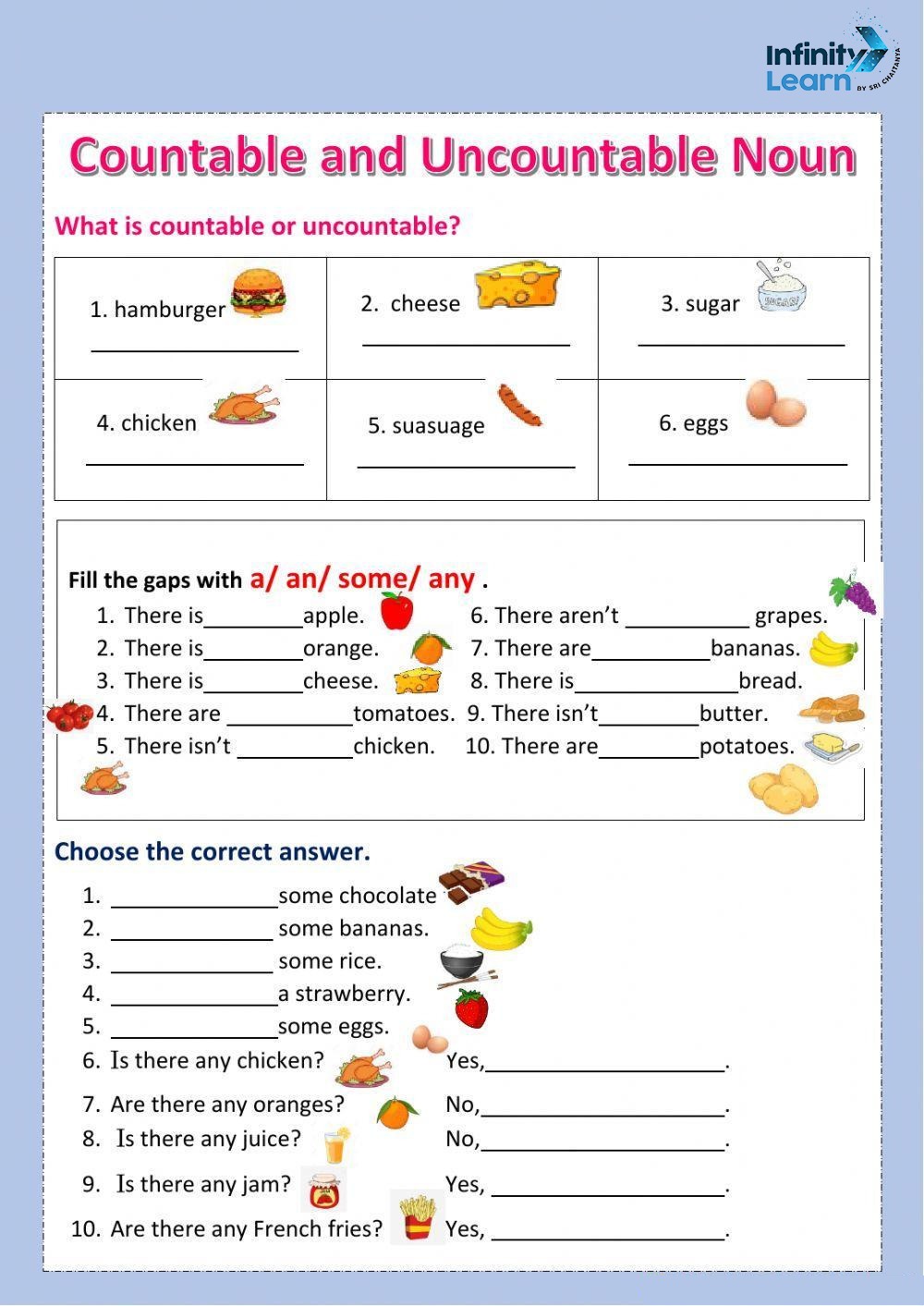 Countable and Uncountable Nouns Worksheet 