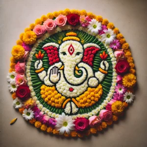 Ganesh Rangoli Designs with Flowers