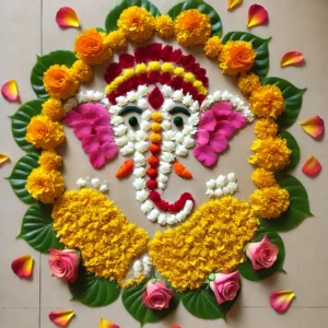 Ganesh Rangoli Designs with Flowers