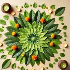 Rangoli with leaves-- dhanteras rangoli​