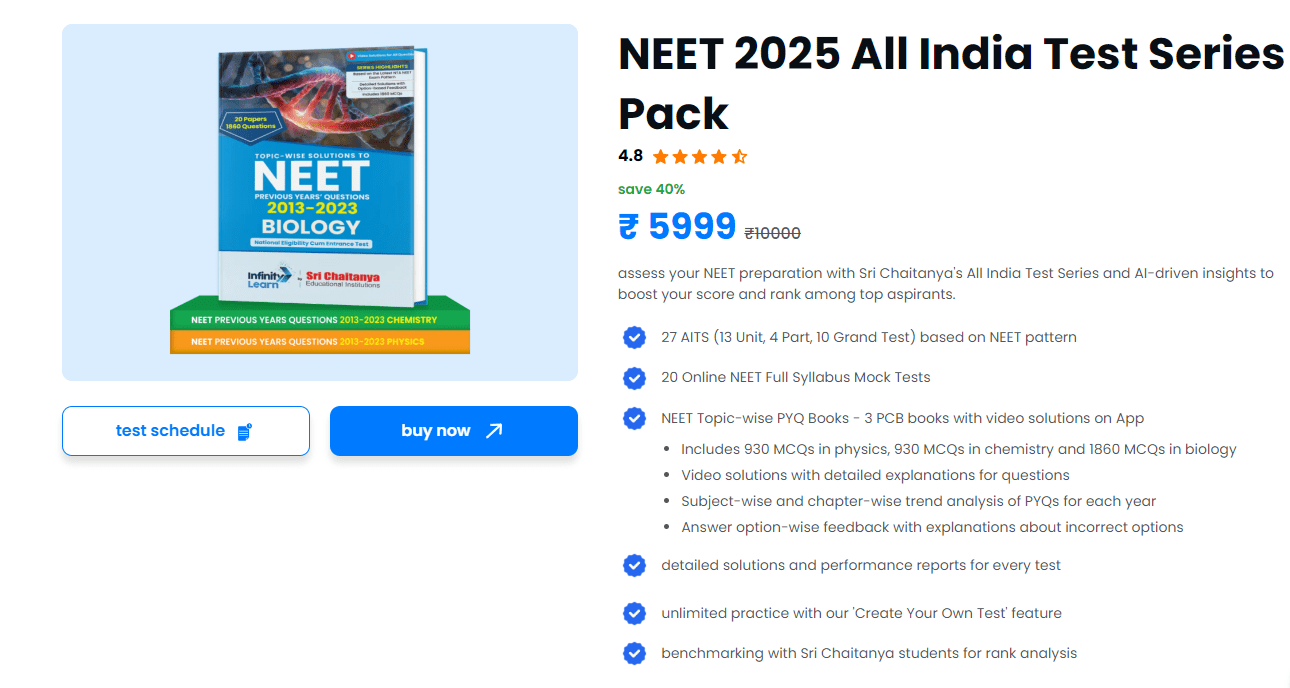 Best NEET Test Series for 2025 by Infinity Learn Check Features & Price